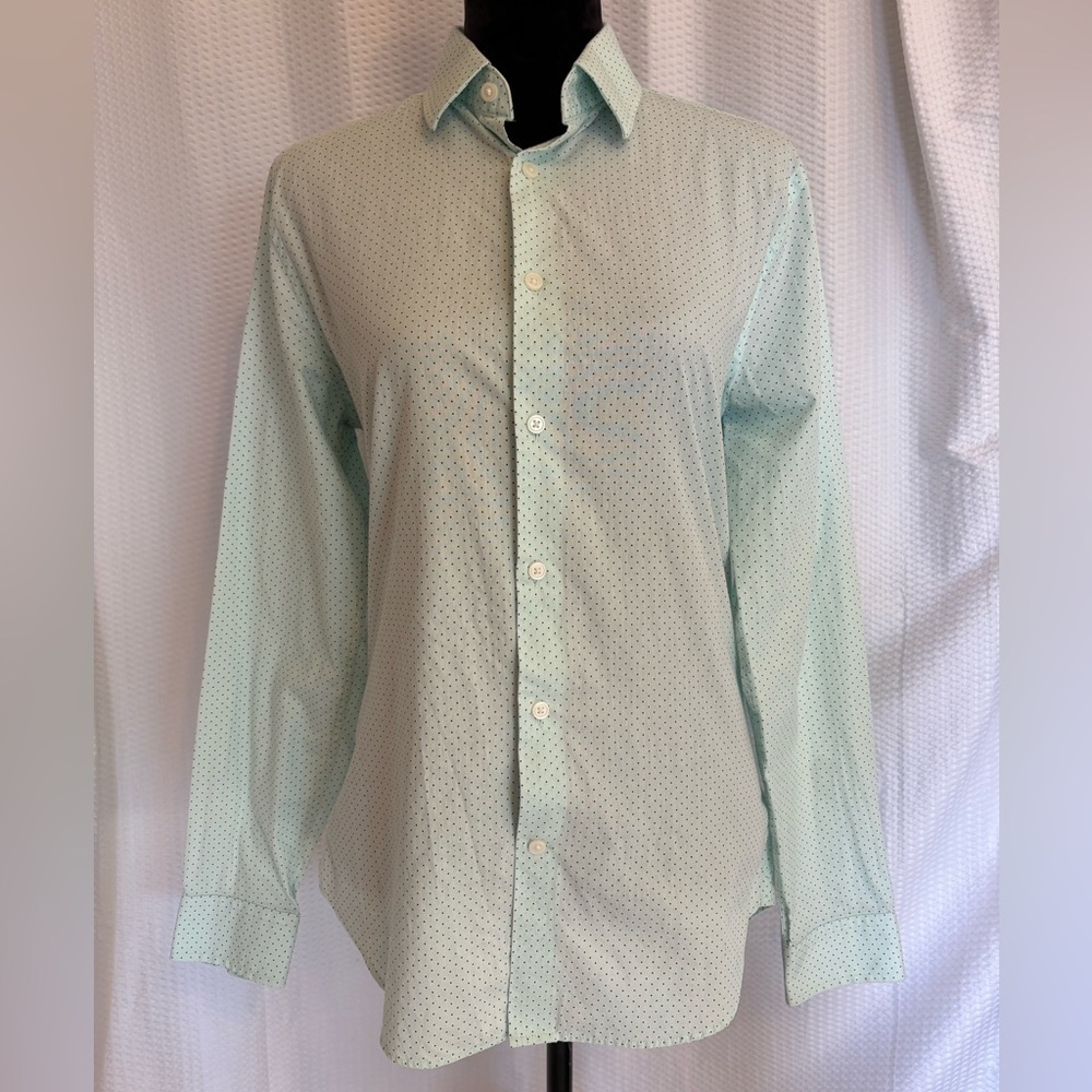 Express mint green 100% cotton polka dot button down blouse shirt size small
